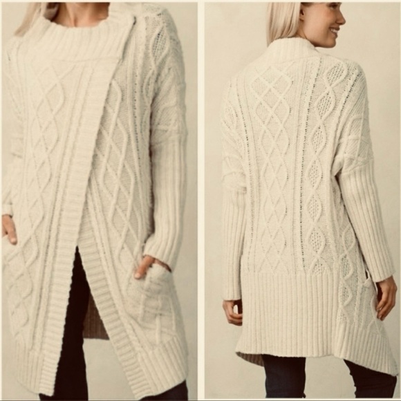 PRANA Delaney Cable Knit Fisherman Knit Long Line Sweater Coat S - Picture 2 of 12